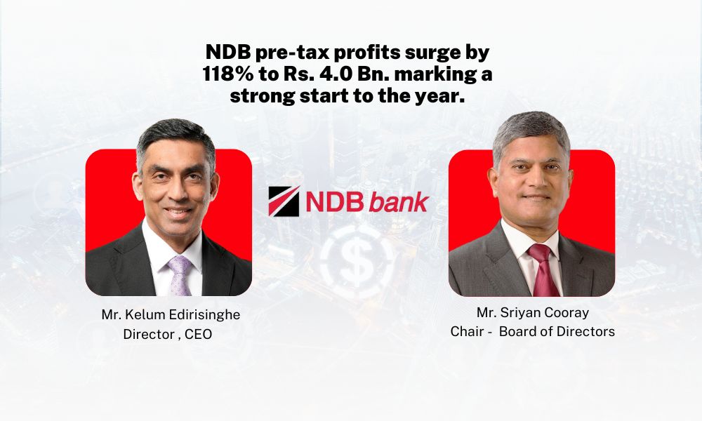 NDB pre-tax profits surge by 118% to Rs. 4.0 Bn. marking strong start to the year